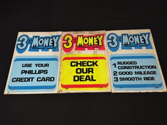 Vintage Phillips 66 3 For The Money Service Station Sign Trio