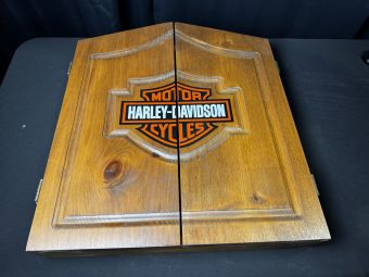Vintage Harley-Davidson Accudart Wooden Dartboard Cabinet